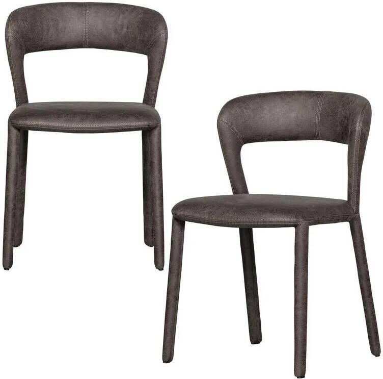 Woood Noble Eetkamerstoelen Leerlook Zwart|Grijs Set van 2