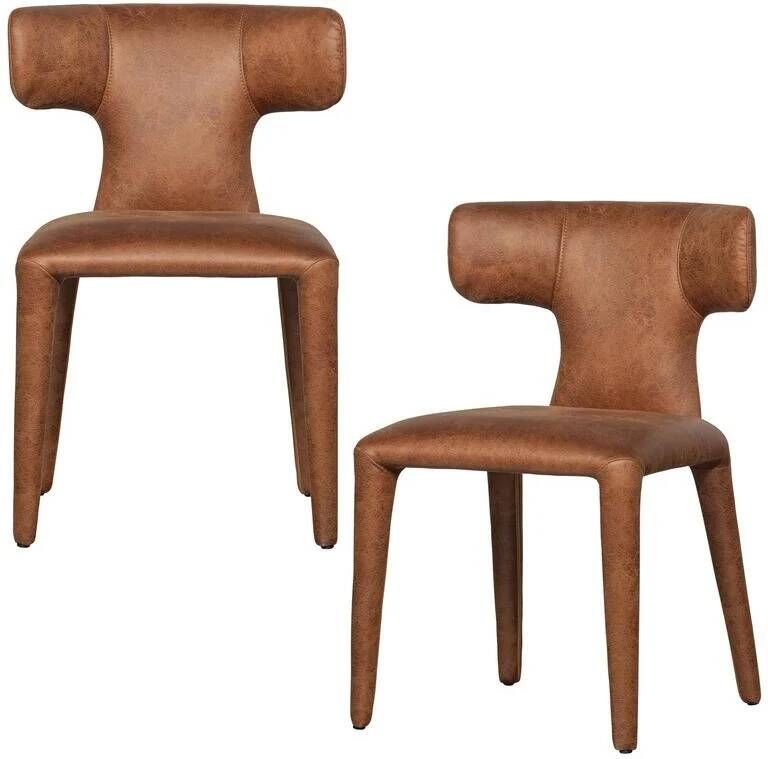 Woood Permit Eetkamerstoelen Leerlook Cognac Set van 2