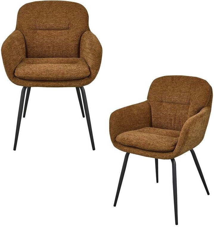 Woood Runa Eetkamerstoelen Polyester Caramel Bruin|Geel -Set van 2