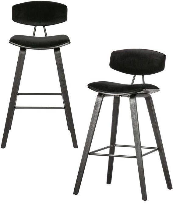 Woood Senne Barstoelen Fluweel Zwart Set van 2
