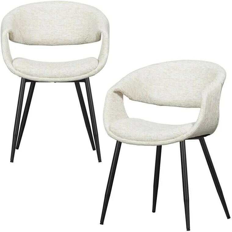 Woood Yossi Eetkamerstoelen Metalen Zwarte Poot Naturel Set van 2