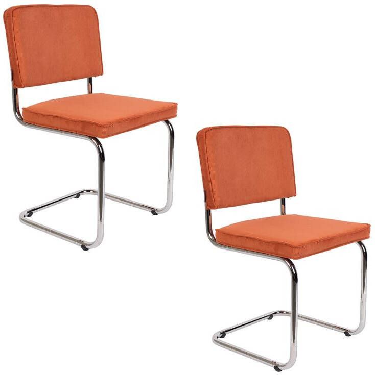 Zuiver Ridge Rib Eetkamerstoelen Oranje Set van 2