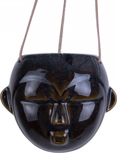Present Time Hangende plantenpot Mask Glazuur Donker Bruin Rond 12x18 4x15 2cm Scandinavisch