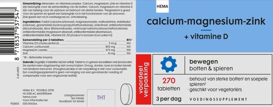 HEMA Calcium-magnesium-zink + Vitamine D 270 Stuks