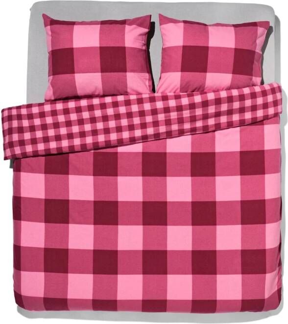 HEMA Dekbedovertrek Flanel 200x200 220 Ruit Roze Rood (rood)