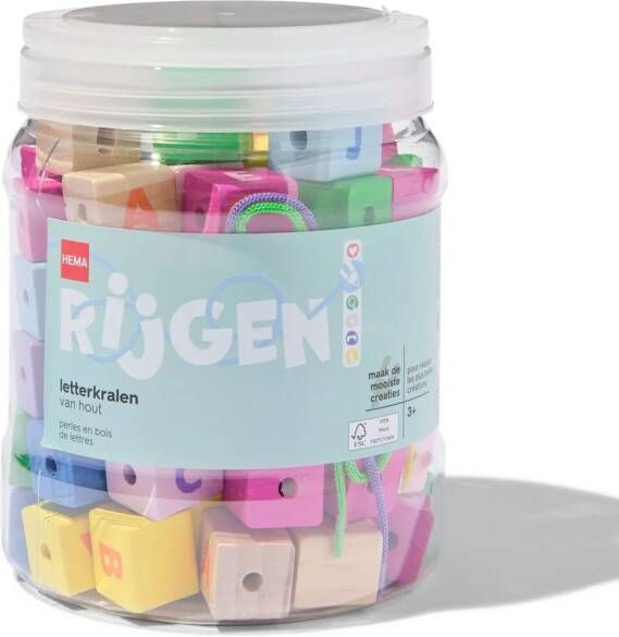 HEMA Emmer Houten Letterkralen Met Rijgkoord 80 Stuks