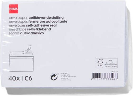 HEMA Enveloppen C6 40 Stuks (wit)