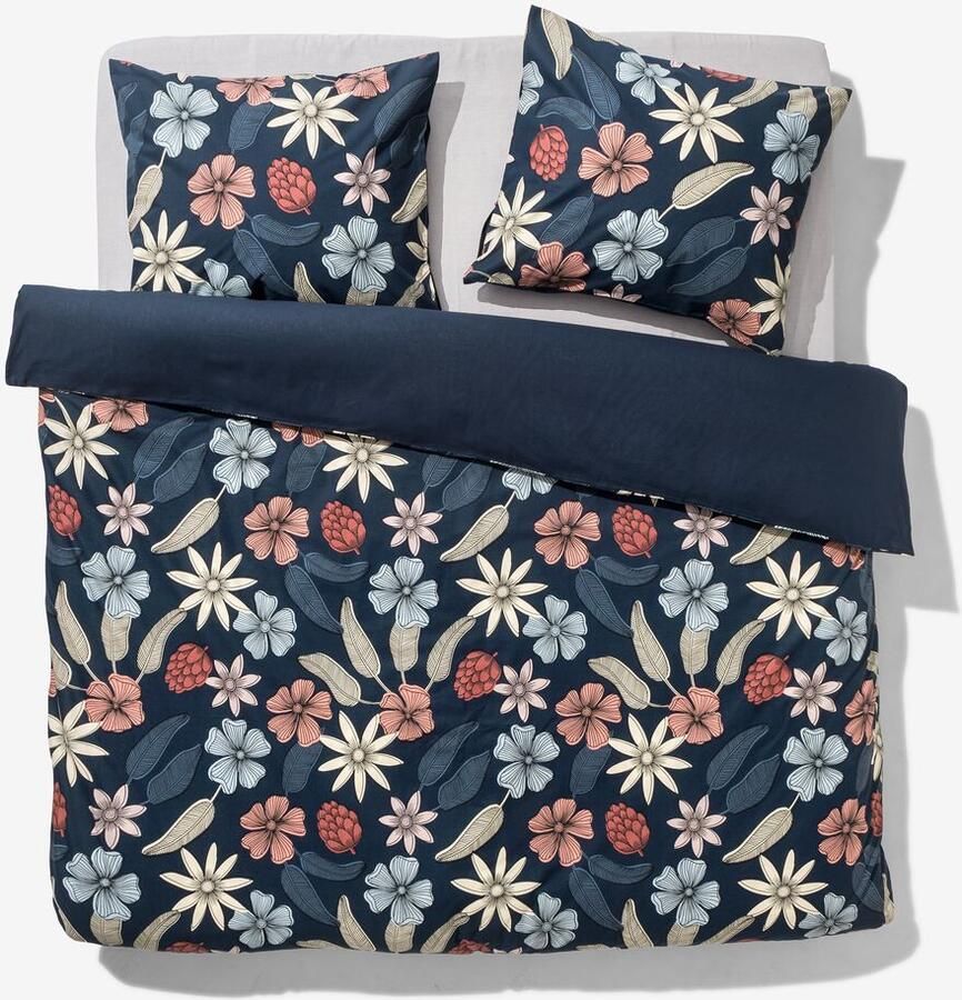 HEMA Dekbedovertrek 240x200 220cm zacht katoen bloemen blauw (blauw)