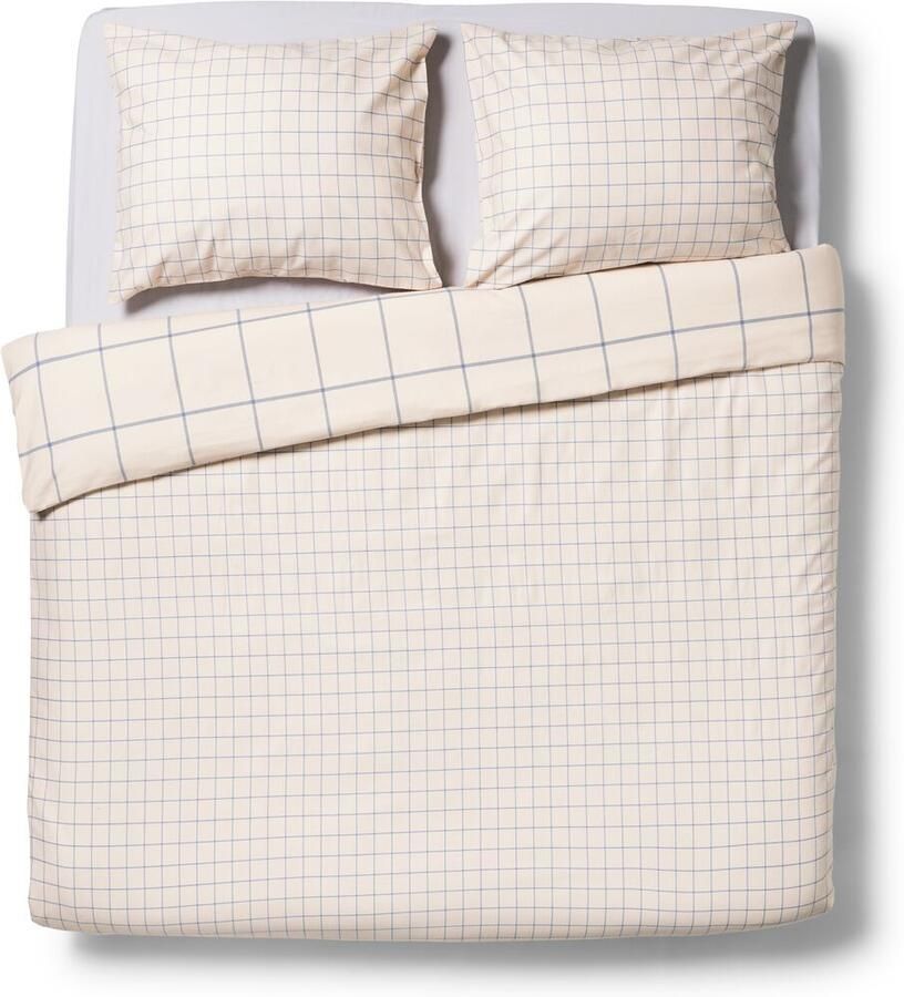 HEMA Dekbedovertrek 200x200 220cm flanel ruiten blauw (beige)