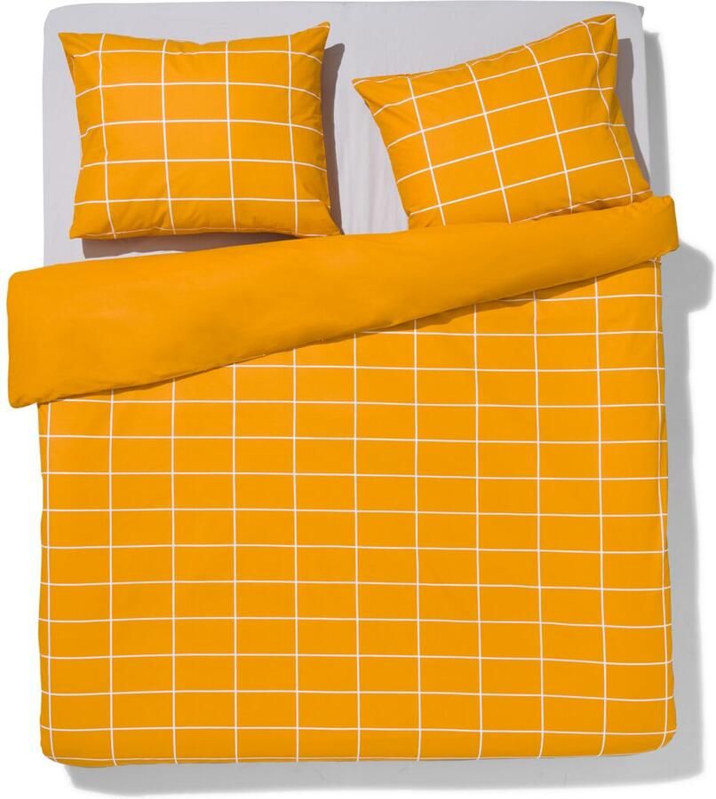HEMA Dekbedovertrek Polykatoen 200x200 Ruit Geel (okergeel)
