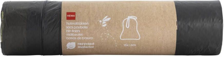 HEMA Huisvuilzakken Met Trekband 60L Gerecycled Plastic 15 Stuks