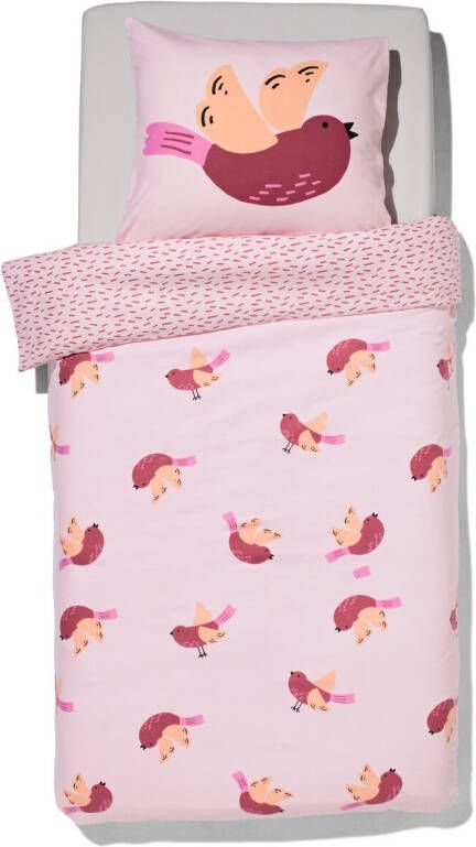 HEMA Kinderdekbedovertrek Flanel 140x200 Vogel Roze (roze)