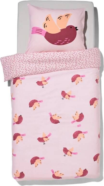 HEMA Kinderdekbedovertrek Flanel 140x200 Vogel Roze (roze)