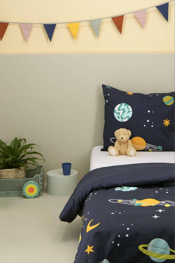 HEMA Kinderdekbedovertrek Zacht Katoen 140 X 200 Donkerblauw Planeten (donkerblauw)