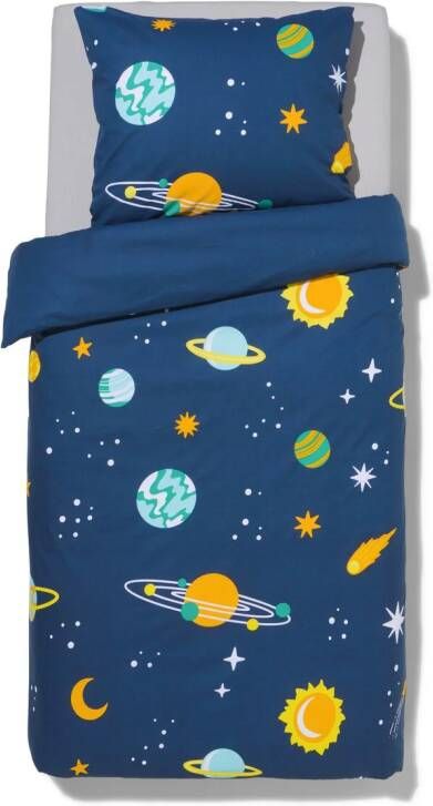 HEMA Kinderdekbedovertrek Zacht Katoen 140 X 200 Donkerblauw Planeten (donkerblauw)