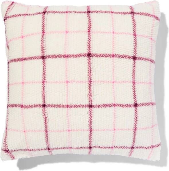 HEMA Kussenhoes 50x50 Fleece Ruit Naturel-roze (multi)