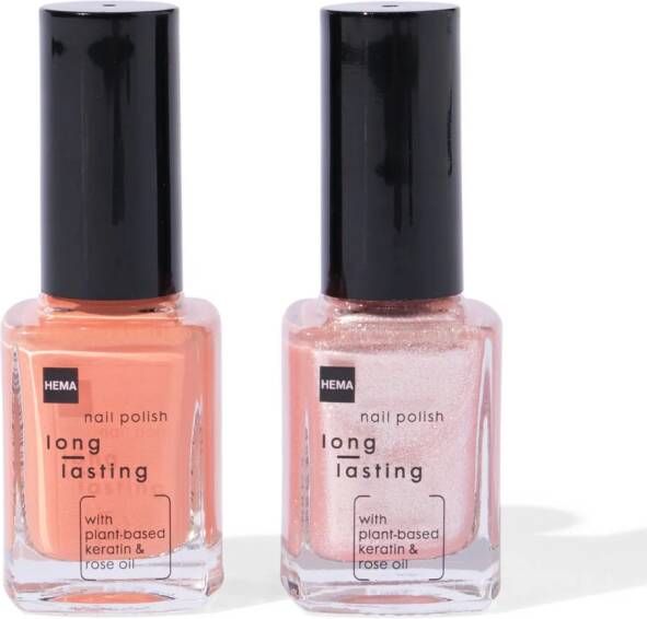 HEMA Long Lasting Nagellak Set Oranje Glitter 2-delig