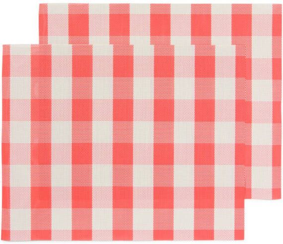 HEMA Placemats Geweven Plastic 35x45 Rood Met Ruiten 2 Stuks (koraal)