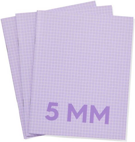 HEMA Schriften Lila A5 Geruit 5mm 3 Stuks