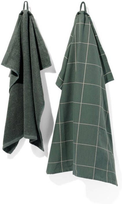 HEMA Thee- En Keukendoek Katoen Groen Ruit 2 Stuks (groen)