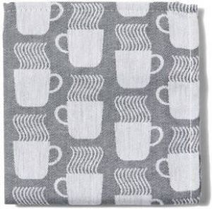 HEMA Theedoek 65x65 Katoen Grijs Met Koffiemokken (donkergrijs)
