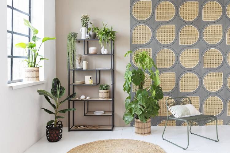 Lifa-Living Wandrek van MDF en Metaal Zwart 85 x 35 x 175 cm Open Wandkast 7 planken