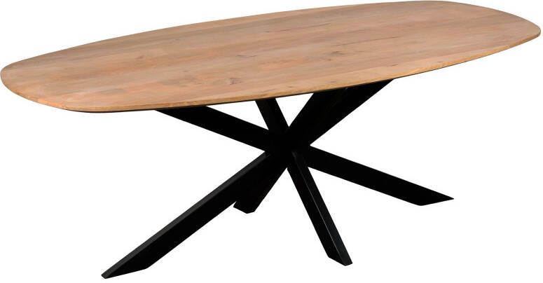 QUVIO Eettafel Sofia Deens ovaal 220x110 cm Stalen kruispoot FSC -gecertificeerd mangohout Zwart Naturel