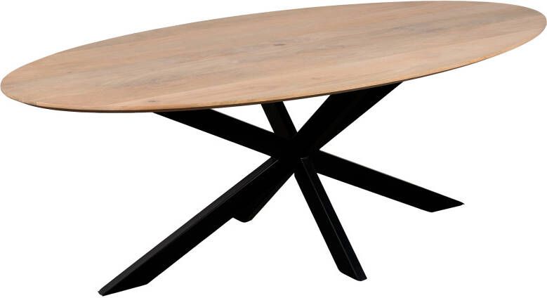 QUVIO Eettafel Sofia- Ovaal 220x100 cm Stalen kruispoot FSC -gecertificeerd mangohout Zwart Naturel