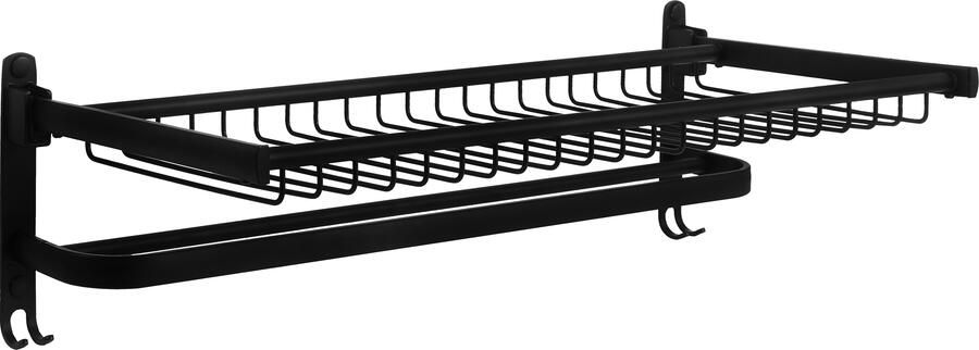 QUVIO Handdoekenrek wand met stang plank en haakjes 58 cm Zwart