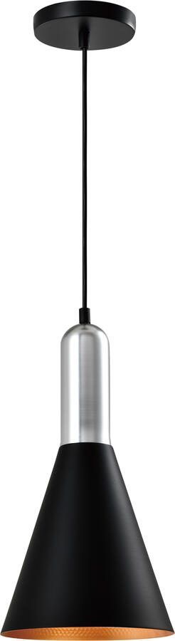 QUVIO Hanglamp modern Kegelvorm Zilveren bovenkant D 19 cm Zwart