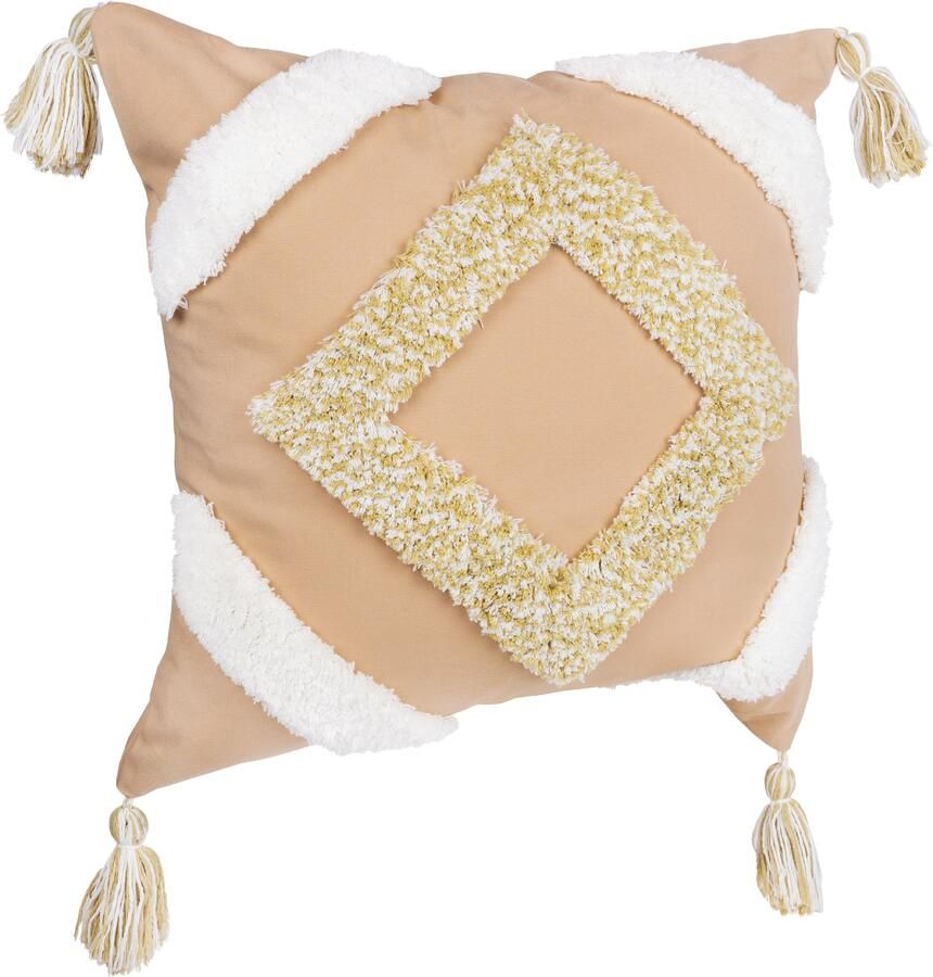 QUVIO Kussensloop met ruit patroon en franjes Kussenhoes Sierkussen Sierkussenhoes 45 x 45 cm Lichtroze Beige
