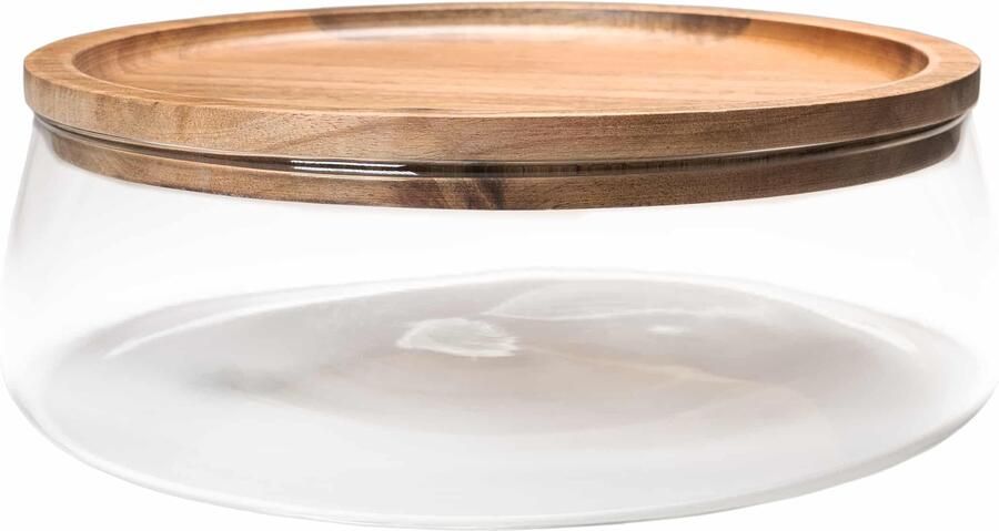 QUVIO Glazen schaal met houten deksel Tafel decoratie Salontafel schaal Bruin