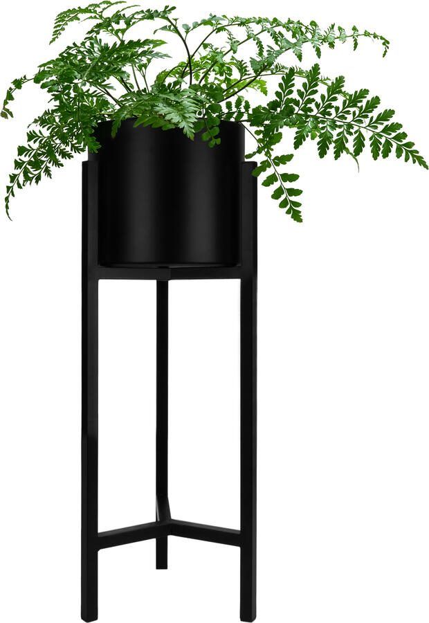 QUVIO Plantenstandaard inclusief Pot Maat S Bloempotten voor Binnen Plantenbak Plantenhouder Planten Zuilen Bloempot op Poten Plantenpot 22 x 22 x 60 cm Zwart Metaal - Foto 2