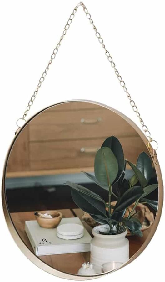 QUVIO Spiegel rond Met ophangketting Goud Hangende spiegel Wandspiegel