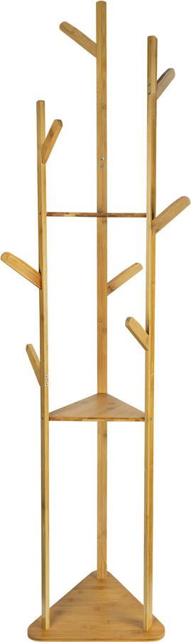 QUVIO Staande kapstok Met 3 Legplanken 9 haken Hout
