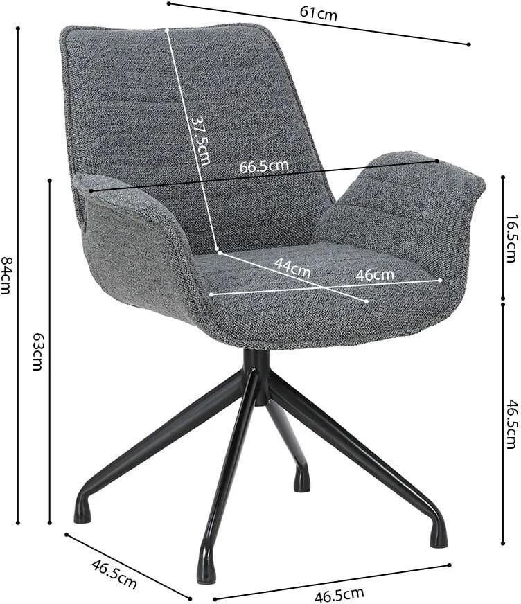 Armstoel Elodie Donkergrijs Bouclé Zithoogte 46.5 cm Zitdiepte 44 cm Met armleuning