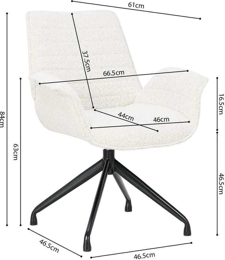 Armstoel Elodie Wit Bouclé Zithoogte 46.5 cm Zitdiepte 44 cm Met armleuning
