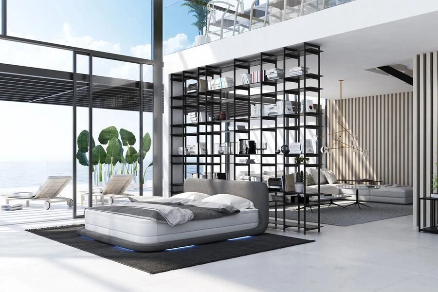 Boxspring Ineke Grijs Wit Kunstleer 180x200cm Hoogte 74 cm