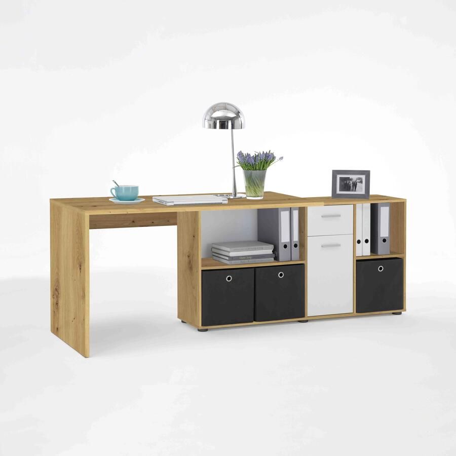 Bureau Apollo Wit Artisan Eiken 135 7x135 7cm Hoekbureau Met opbergruimte Hoogte 74.2 cm