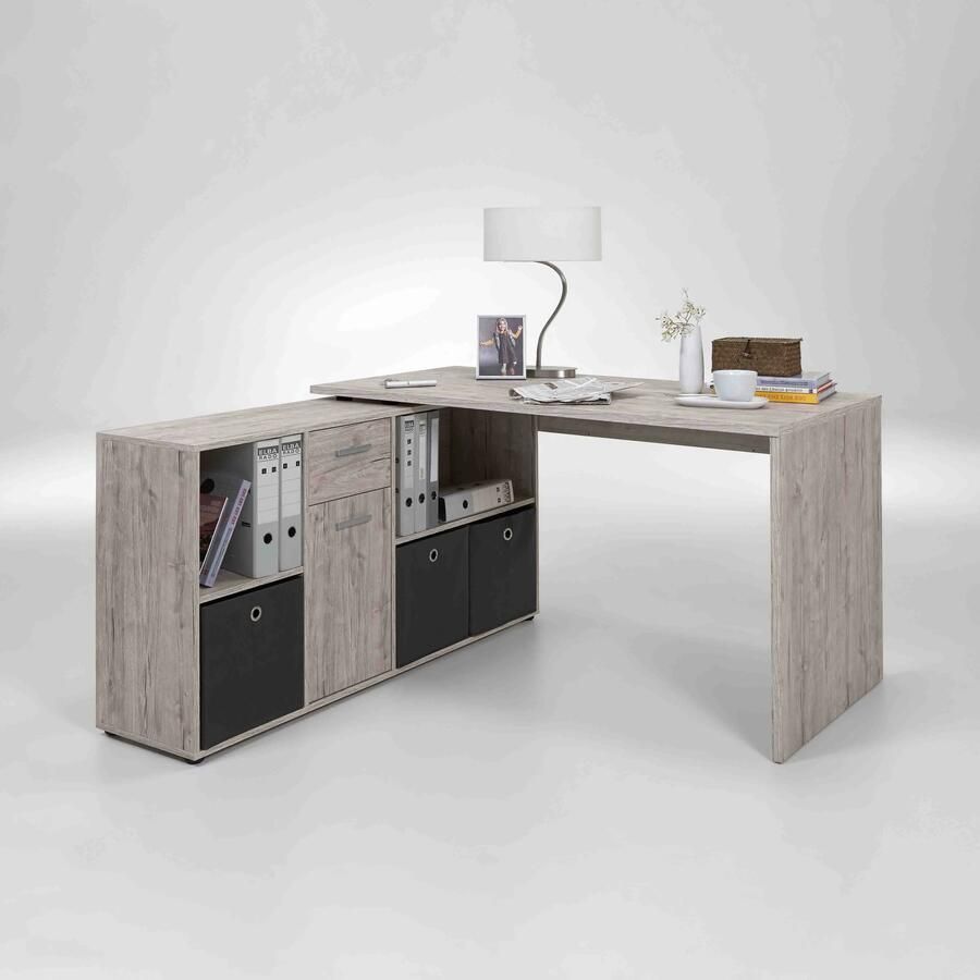 Bureau Apollo Zandeiken 135 7x135 7cm Hoekbureau Met opbergruimte Hoogte 74.2 cm