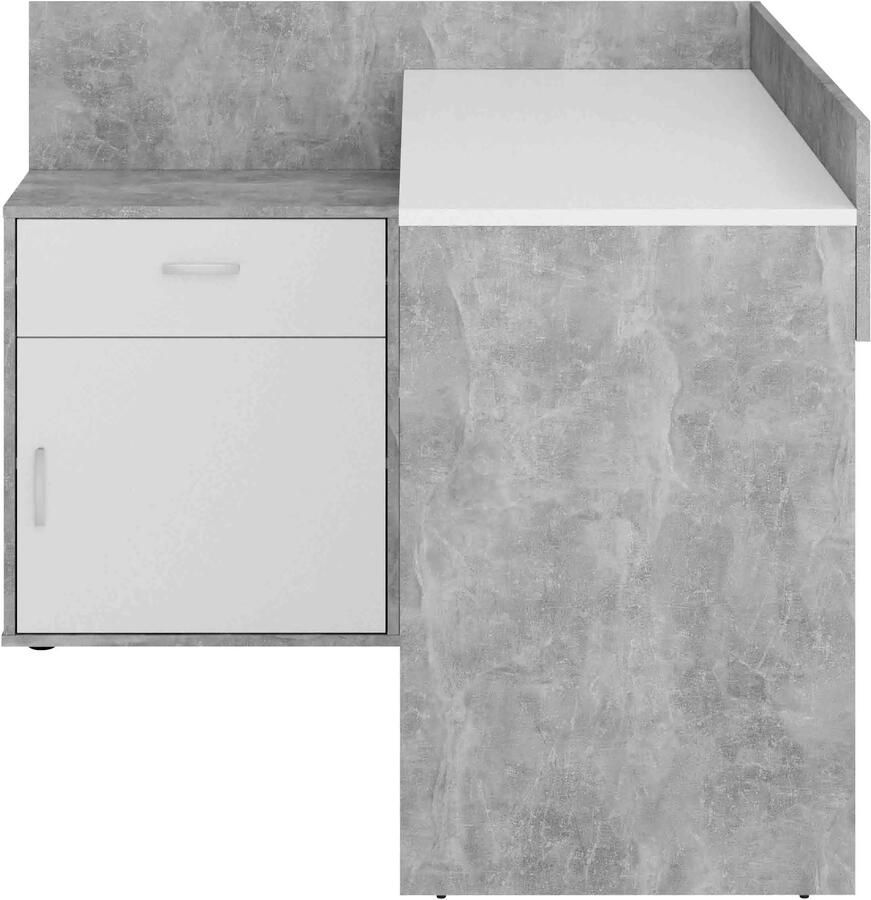 Bureau Samuel Beton Wit 129 1x105 1cm Hoekbureau Met opbergruimte Hoogte 84.7 cm Met lades