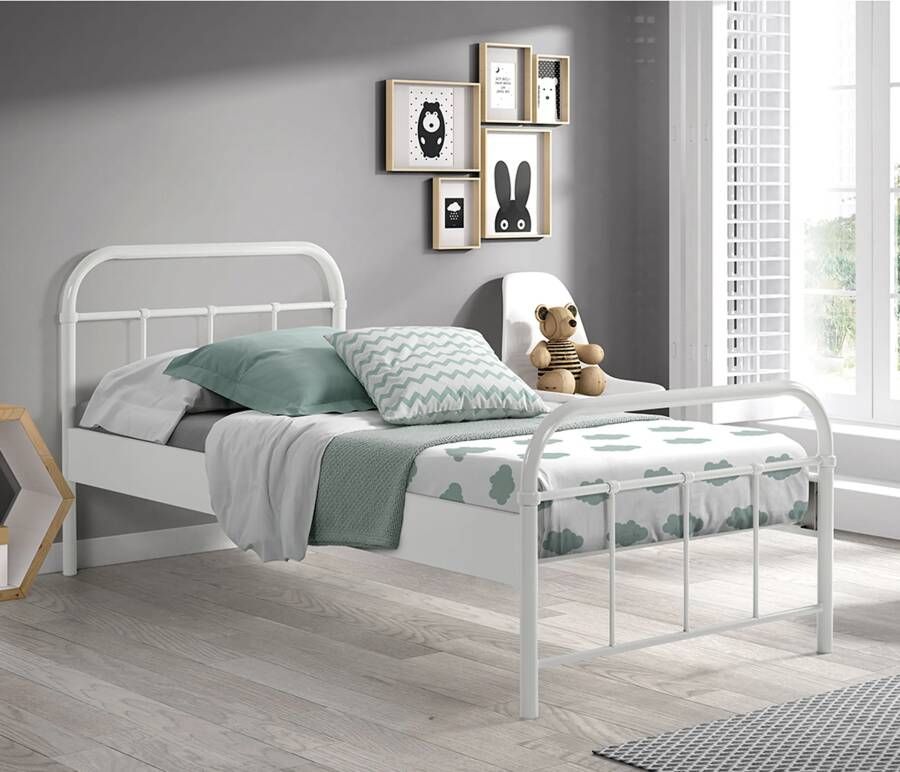 1-Persoonsbed Ivy Wit Metaal Hoogte 94 cm