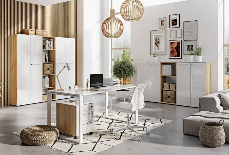 Hoge open kantoorkast Destin Eiken Breedte 50 cm Hoogte 196 cm Diepte 37 cm Met planken Zonder deuren