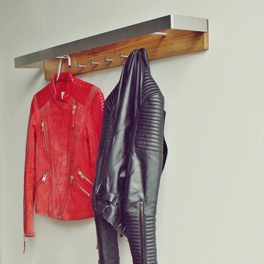 Spinder Design Noa 1 Wandkapstok met 5 haken 87x16x9 cm RVS Licht Eiken - Foto 3