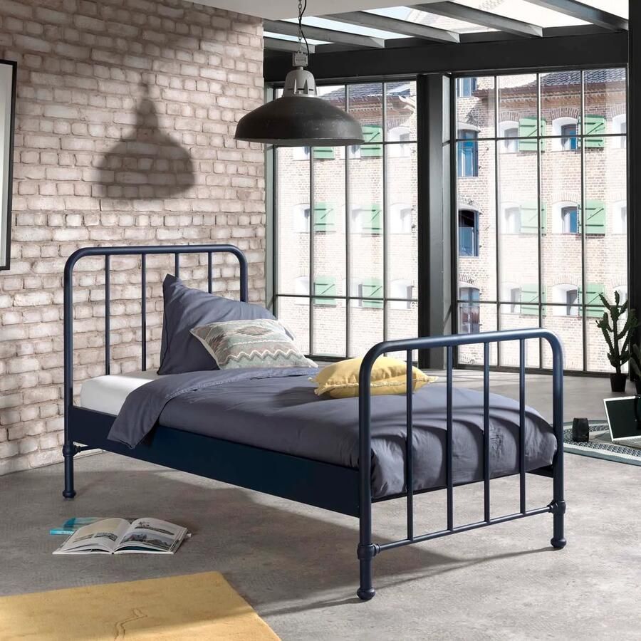 Eenpersoonsbed Jay Blauw Metaal Hoogte 110 cm