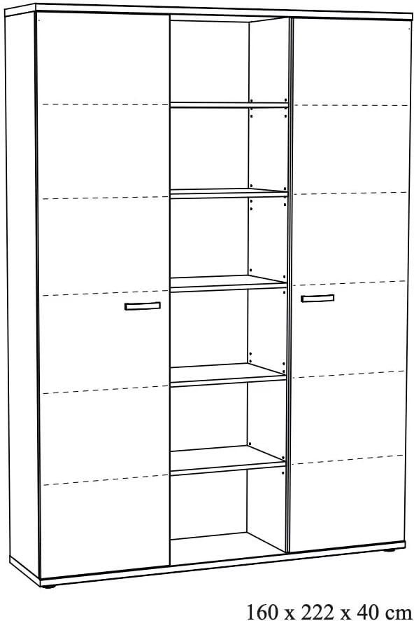 Grote kantoorkast Newton Eiken Breedte 160 cm Hoogte 222 cm Diepte 40 cm Met planken Met openslaande deuren