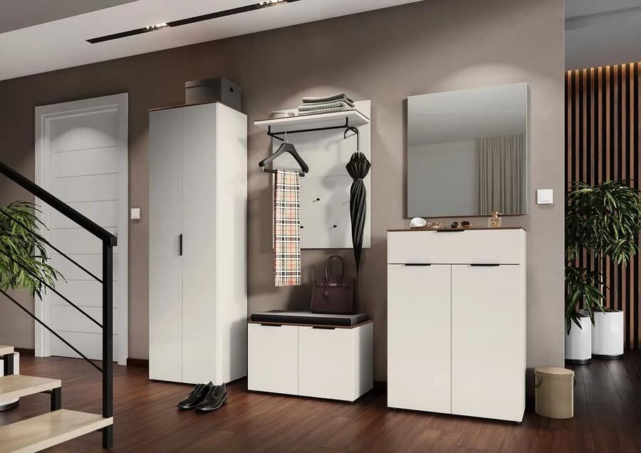 Halbank Amalfi Walnoot Zand 8 paar schoenen Breedte 75 cm Hoogte 48 cm Diepte 40 cm Met openslaande deuren