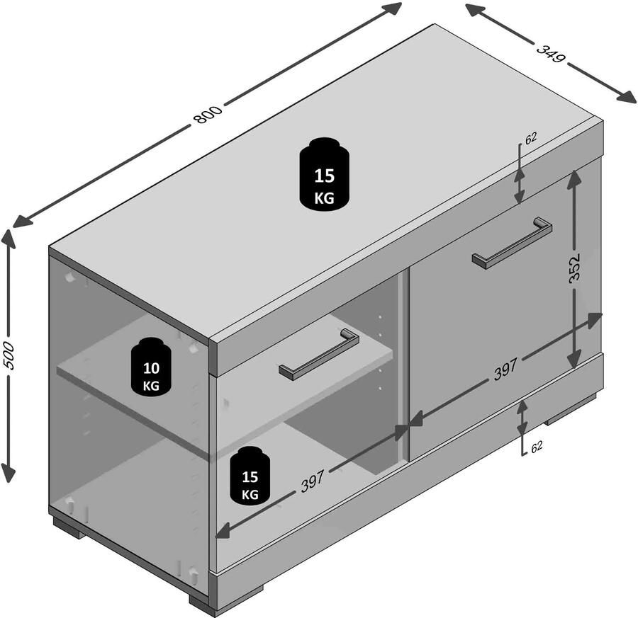 Halbank Hermes Artisan Eiken Matera 8 paar schoenen Breedte 80 cm Hoogte 50 cm Diepte 34.9 cm Met openslaande deuren
