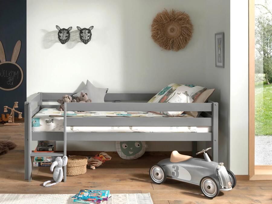 Halfhoogslaper Charlie Grijs Grenen 90x200 cm Met ladder