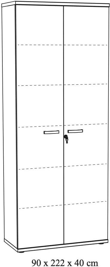 Hoge dichte kantoorkast Newton Eiken Breedte 90 cm Hoogte 222 cm Diepte 40 cm Met planken Met openslaande deuren